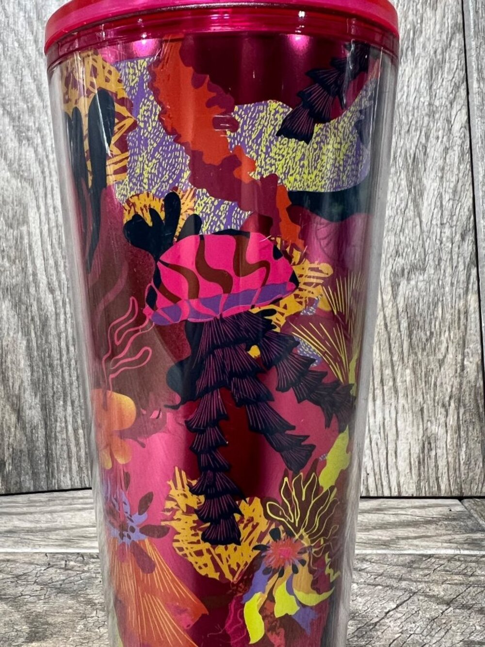 Starbucks Fall 2023 Ocean Forest Jellyfish 24 Oz Tumbler Cup Pink Floral Venti C - Picture 3 of 5